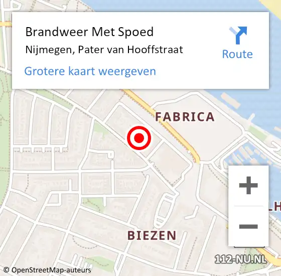 Locatie op kaart van de 112 melding: Brandweer Met Spoed Naar Nijmegen, Pater van Hooffstraat op 19 september 2021 00:02