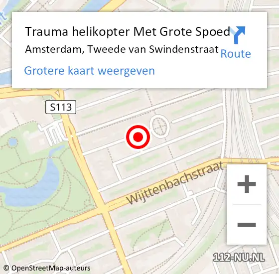 Locatie op kaart van de 112 melding: Trauma helikopter Met Grote Spoed Naar Amsterdam, Tweede van Swindenstraat op 19 september 2021 00:18