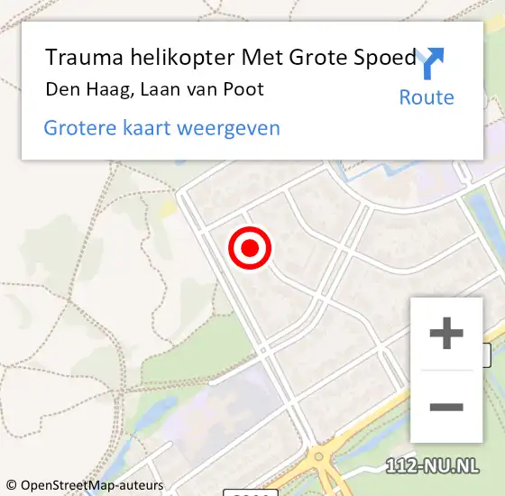Locatie op kaart van de 112 melding: Trauma helikopter Met Grote Spoed Naar Den Haag, Laan van Poot op 19 september 2021 00:34