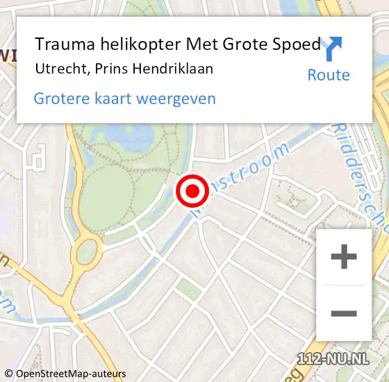 Locatie op kaart van de 112 melding: Trauma helikopter Met Grote Spoed Naar Utrecht, Prins Hendriklaan op 19 september 2021 00:37