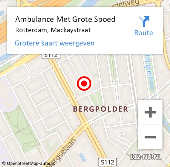 Locatie op kaart van de 112 melding: Ambulance Met Grote Spoed Naar Rotterdam, Mackaystraat op 19 september 2021 00:42