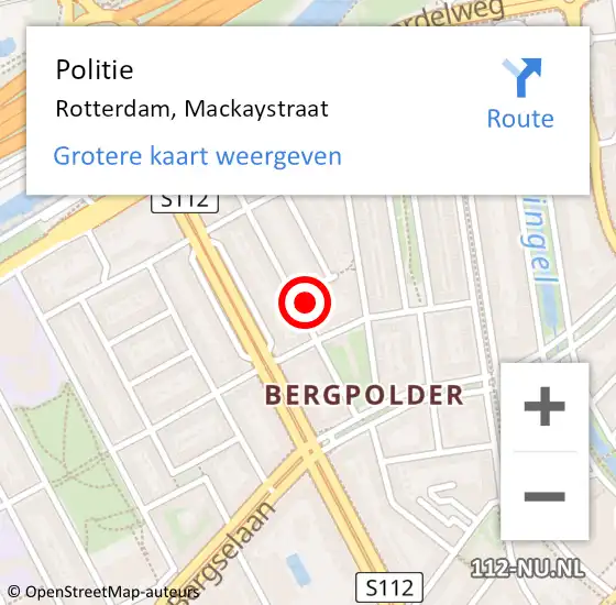 Locatie op kaart van de 112 melding: Politie Rotterdam, Mackaystraat op 19 september 2021 00:42