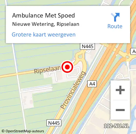 Locatie op kaart van de 112 melding: Ambulance Met Spoed Naar Nieuwe Wetering, Ripselaan op 19 september 2021 01:34