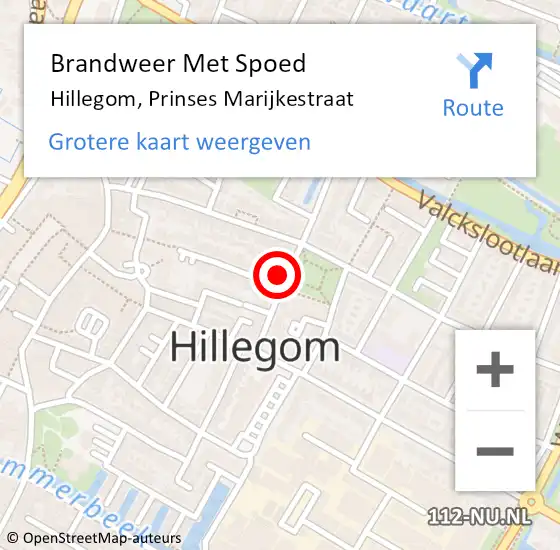 Locatie op kaart van de 112 melding: Brandweer Met Spoed Naar Hillegom, Prinses Marijkestraat op 19 september 2021 01:35