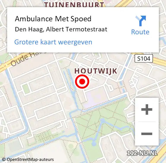 Locatie op kaart van de 112 melding: Ambulance Met Spoed Naar Den Haag, Albert Termotestraat op 19 september 2021 01:44