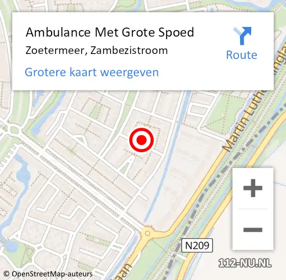 Locatie op kaart van de 112 melding: Ambulance Met Grote Spoed Naar Zoetermeer, Zambezistroom op 19 september 2021 01:59