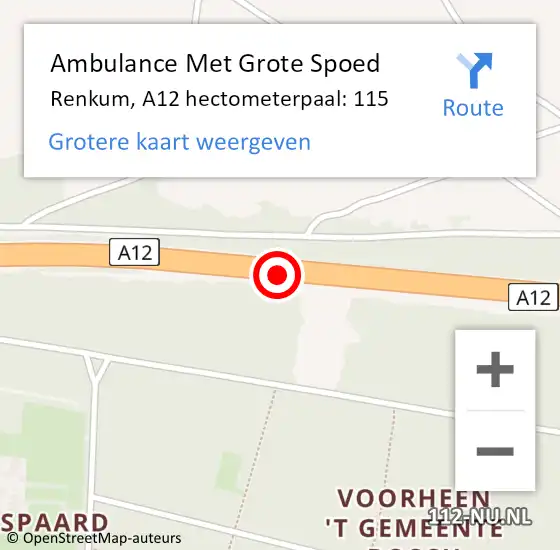 Locatie op kaart van de 112 melding: Ambulance Met Grote Spoed Naar Renkum, A12 hectometerpaal: 115 op 19 september 2021 03:21