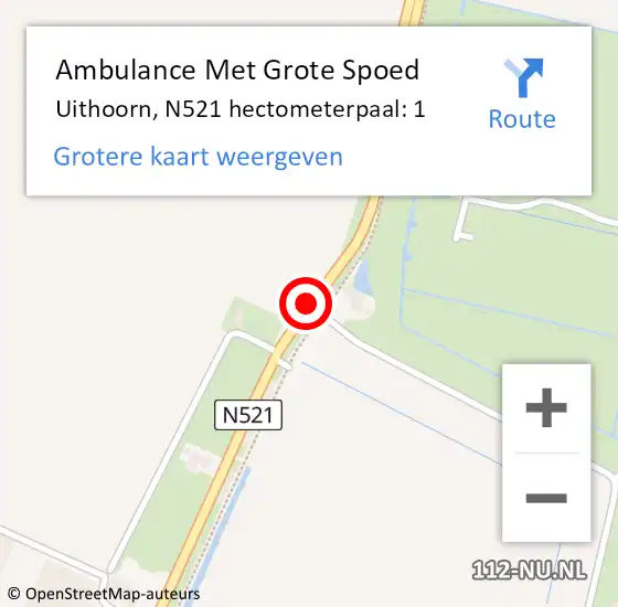 Locatie op kaart van de 112 melding: Ambulance Met Grote Spoed Naar Uithoorn, N521 hectometerpaal: 1 op 19 september 2021 03:40