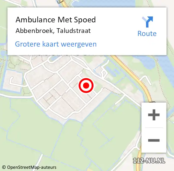 Locatie op kaart van de 112 melding: Ambulance Met Spoed Naar Abbenbroek, Taludstraat op 19 september 2021 04:43