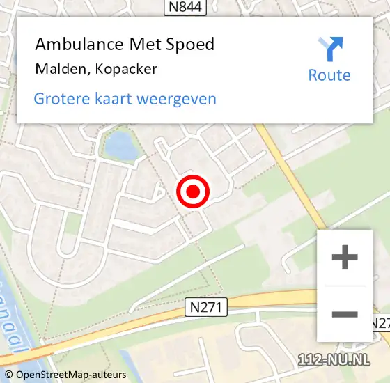 Locatie op kaart van de 112 melding: Ambulance Met Spoed Naar Malden, Kopacker op 19 september 2021 04:48