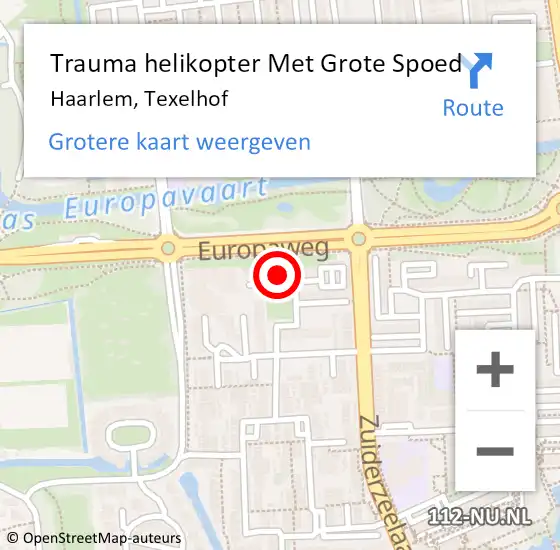 Locatie op kaart van de 112 melding: Trauma helikopter Met Grote Spoed Naar Haarlem, Texelhof op 19 september 2021 05:31