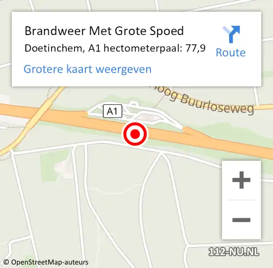 Locatie op kaart van de 112 melding: Brandweer Met Grote Spoed Naar Doetinchem, A1 hectometerpaal: 77,9 op 19 september 2021 07:45