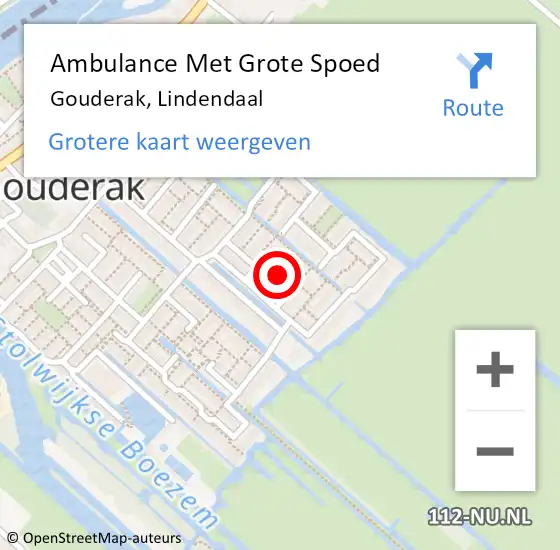 Locatie op kaart van de 112 melding: Ambulance Met Grote Spoed Naar Gouderak, Lindendaal op 19 september 2021 08:49