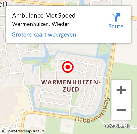 Locatie op kaart van de 112 melding: Ambulance Met Spoed Naar Warmenhuizen, Wieder op 19 september 2021 08:52