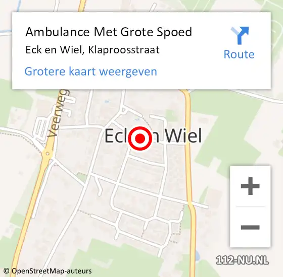 Locatie op kaart van de 112 melding: Ambulance Met Grote Spoed Naar Eck en Wiel, Klaproosstraat op 19 september 2021 09:34