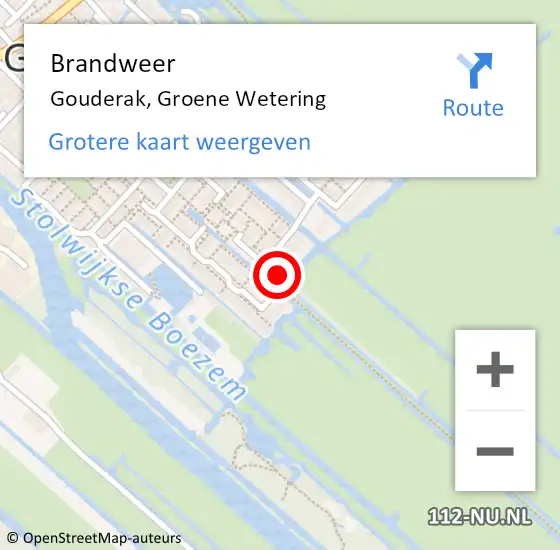 Locatie op kaart van de 112 melding: Brandweer Gouderak, Groene Wetering op 19 september 2021 10:03