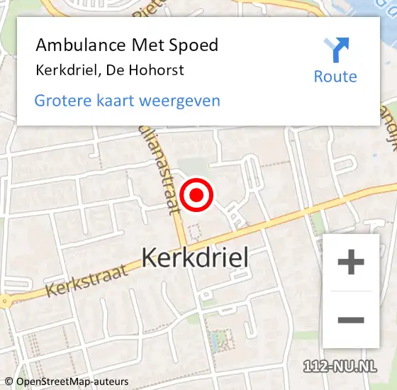 Locatie op kaart van de 112 melding: Ambulance Met Spoed Naar Kerkdriel, De Hohorst op 19 september 2021 10:17