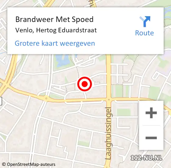 Locatie op kaart van de 112 melding: Brandweer Met Spoed Naar Venlo, Hertog Eduardstraat op 19 september 2021 10:40