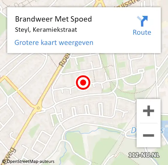 Locatie op kaart van de 112 melding: Brandweer Met Spoed Naar Steyl, Keramiekstraat op 19 september 2021 11:01