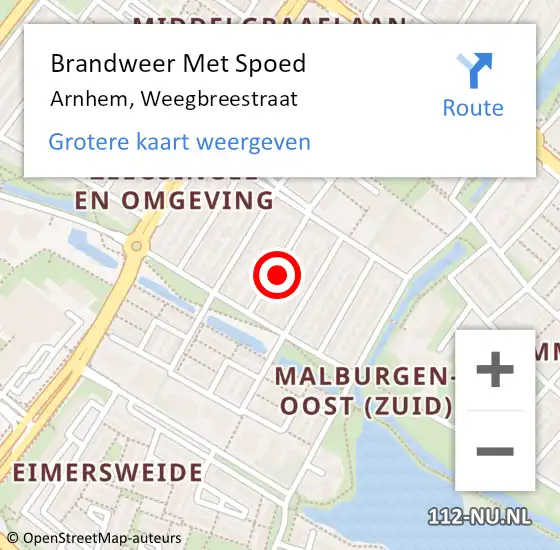 Locatie op kaart van de 112 melding: Brandweer Met Spoed Naar Arnhem, Weegbreestraat op 19 september 2021 11:04