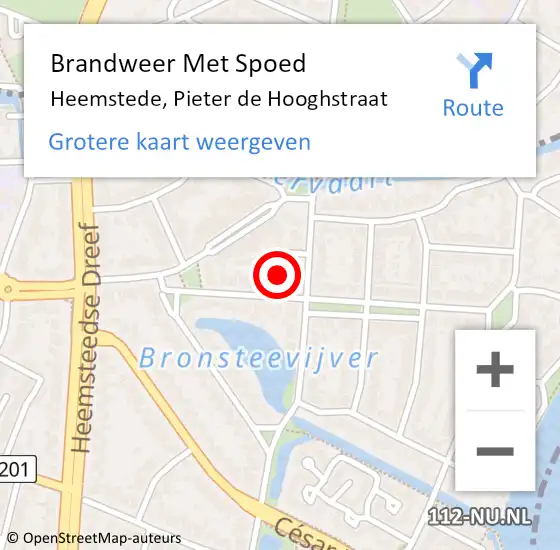 Locatie op kaart van de 112 melding: Brandweer Met Spoed Naar Heemstede, Pieter de Hooghstraat op 19 september 2021 11:33