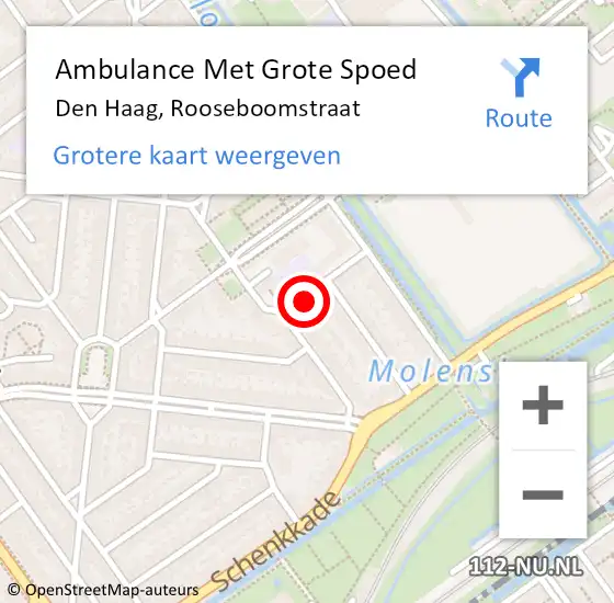 Locatie op kaart van de 112 melding: Ambulance Met Grote Spoed Naar Den Haag, Rooseboomstraat op 19 september 2021 11:50