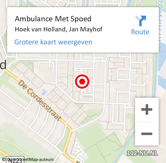 Locatie op kaart van de 112 melding: Ambulance Met Spoed Naar Hoek van Holland, Jan Mayhof op 19 september 2021 11:57