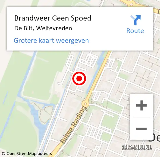 Locatie op kaart van de 112 melding: Brandweer Geen Spoed Naar De Bilt, Weltevreden op 19 september 2021 12:01