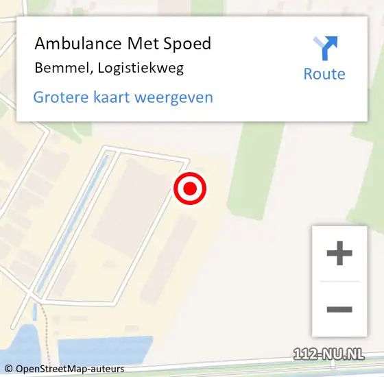 Locatie op kaart van de 112 melding: Ambulance Met Spoed Naar Bemmel, Logistiekweg op 19 september 2021 12:04