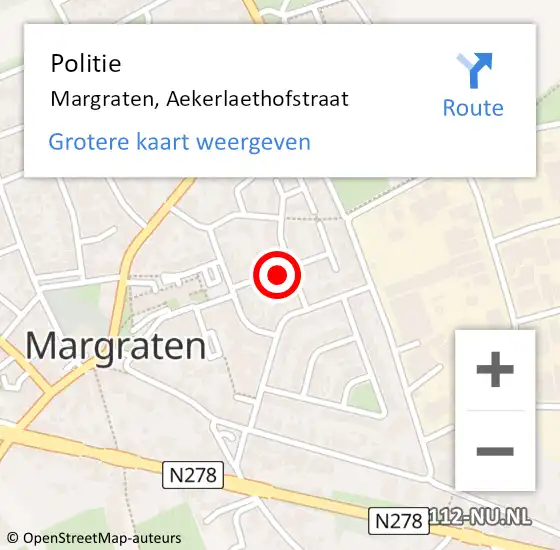 Locatie op kaart van de 112 melding: Politie Margraten, Aekerlaethofstraat op 19 september 2021 12:12