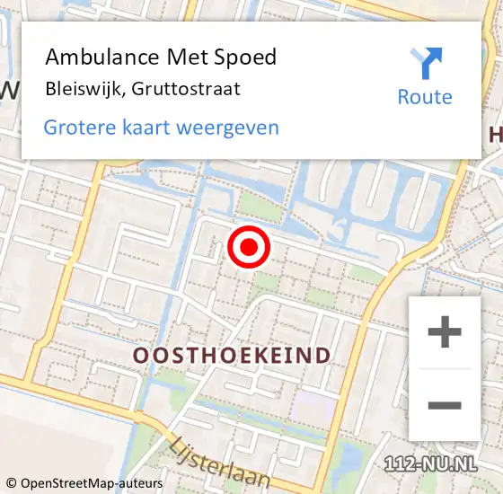 Locatie op kaart van de 112 melding: Ambulance Met Spoed Naar Bleiswijk, Gruttostraat op 19 september 2021 12:46