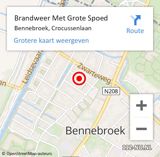 Locatie op kaart van de 112 melding: Brandweer Met Grote Spoed Naar Bennebroek, Crocussenlaan op 19 september 2021 12:55