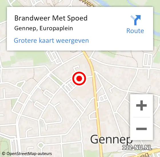 Locatie op kaart van de 112 melding: Brandweer Met Spoed Naar Gennep, Europaplein op 19 september 2021 12:56