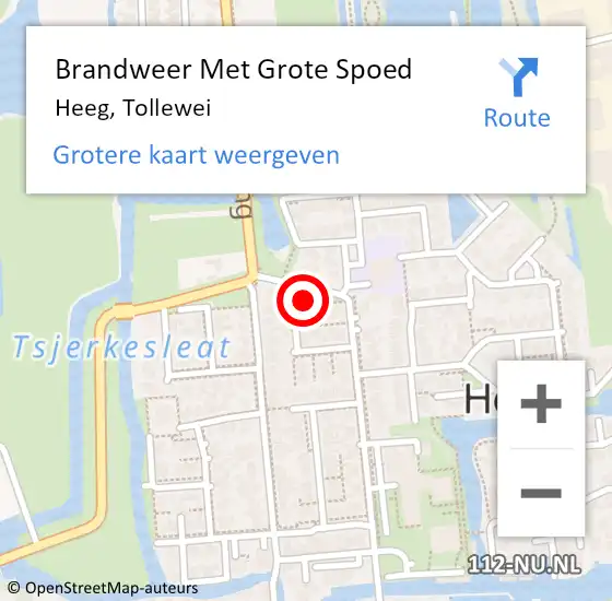 Locatie op kaart van de 112 melding: Brandweer Met Grote Spoed Naar Heeg, Tollewei op 19 september 2021 13:47