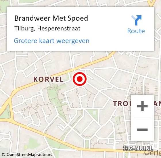 Locatie op kaart van de 112 melding: Brandweer Met Spoed Naar Tilburg, Hesperenstraat op 19 september 2021 14:04