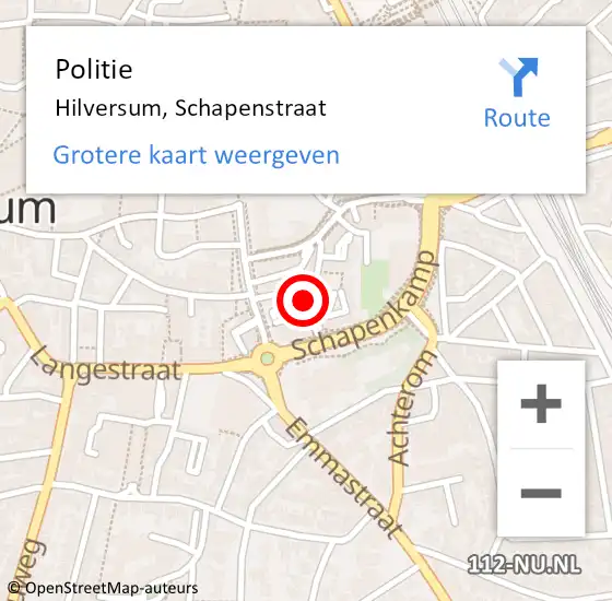 Locatie op kaart van de 112 melding: Politie Hilversum, Schapenstraat op 19 september 2021 14:07