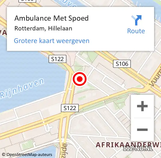 Locatie op kaart van de 112 melding: Ambulance Met Spoed Naar Rotterdam, Hillelaan op 19 september 2021 14:08