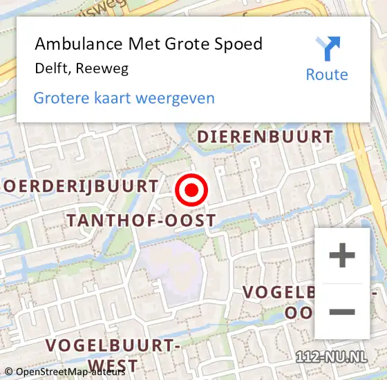 Locatie op kaart van de 112 melding: Ambulance Met Grote Spoed Naar Delft, Reeweg op 19 september 2021 14:52