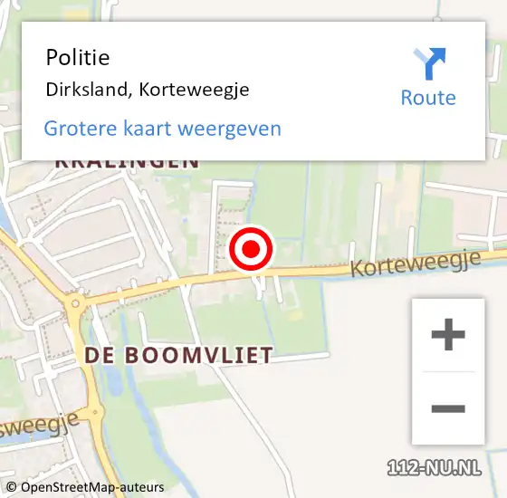 Locatie op kaart van de 112 melding: Politie Dirksland, Korteweegje op 19 september 2021 15:06