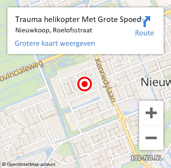 Locatie op kaart van de 112 melding: Trauma helikopter Met Grote Spoed Naar Nieuwkoop, Roelofsstraat op 19 september 2021 15:24