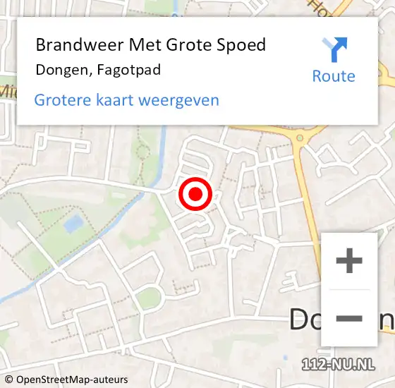 Locatie op kaart van de 112 melding: Brandweer Met Grote Spoed Naar Dongen, Fagotpad op 19 september 2021 15:26