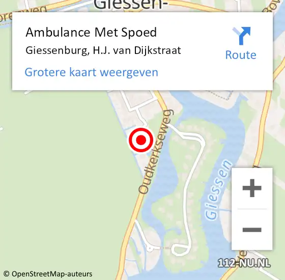 Locatie op kaart van de 112 melding: Ambulance Met Spoed Naar Giessenburg, H.J. van Dijkstraat op 19 september 2021 15:52