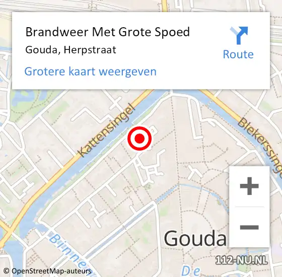 Locatie op kaart van de 112 melding: Brandweer Met Grote Spoed Naar Gouda, Herpstraat op 19 september 2021 15:55