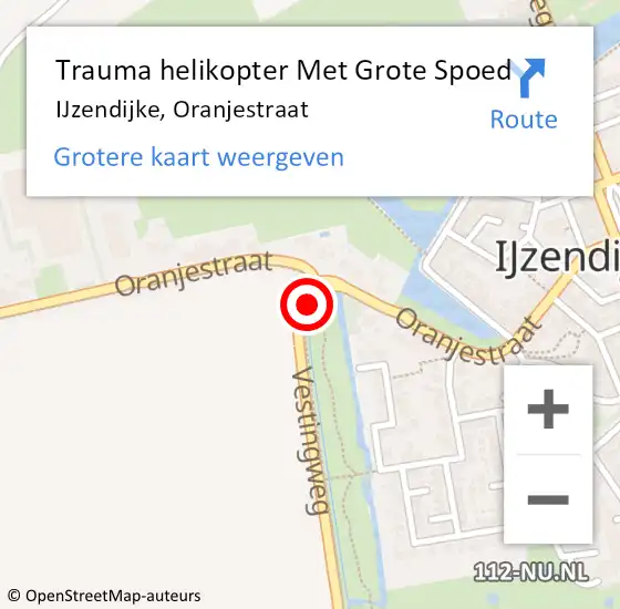 Locatie op kaart van de 112 melding: Trauma helikopter Met Grote Spoed Naar IJzendijke, Oranjestraat op 19 september 2021 16:21