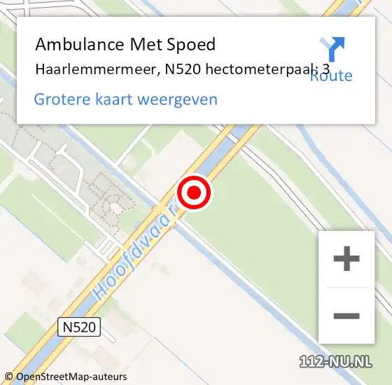Locatie op kaart van de 112 melding: Ambulance Met Spoed Naar Haarlemmermeer, N520 hectometerpaal: 3 op 19 september 2021 16:26