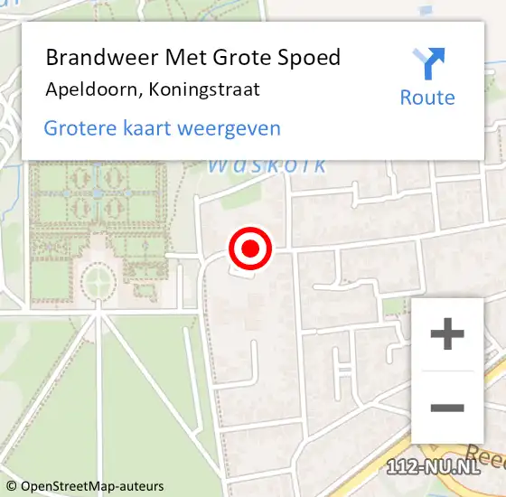 Locatie op kaart van de 112 melding: Brandweer Met Grote Spoed Naar Apeldoorn, Koningstraat op 19 september 2021 16:27