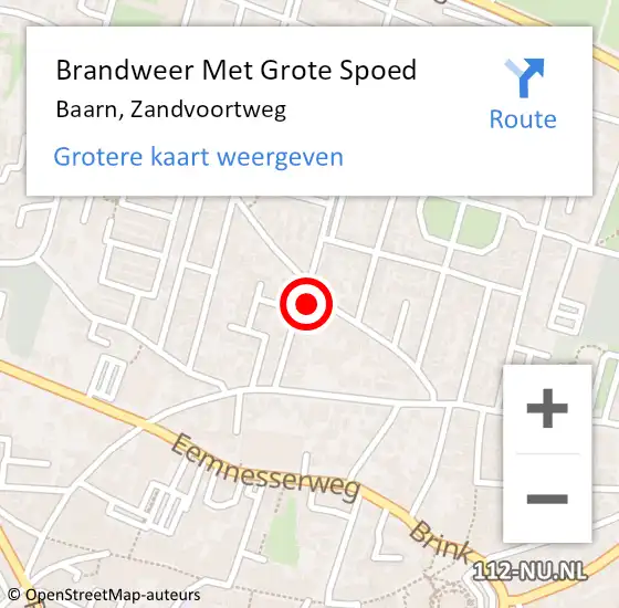 Locatie op kaart van de 112 melding: Brandweer Met Grote Spoed Naar Baarn, Zandvoortweg op 19 september 2021 16:36