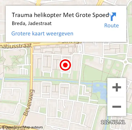 Locatie op kaart van de 112 melding: Trauma helikopter Met Grote Spoed Naar Breda, Jadestraat op 19 september 2021 16:55