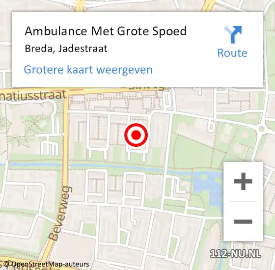 Locatie op kaart van de 112 melding: Ambulance Met Grote Spoed Naar Breda, Jadestraat op 19 september 2021 16:55