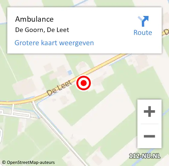 Locatie op kaart van de 112 melding: Ambulance De Goorn, De Leet op 19 september 2021 17:02